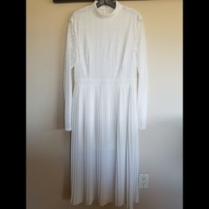 White Pleated Dress with Lace details